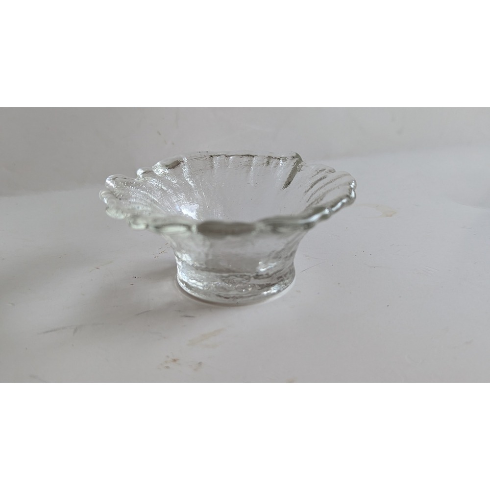 Avon Vintage Clear Textured Glass Ruffled Scalloped Edge Small Trinket Bowl